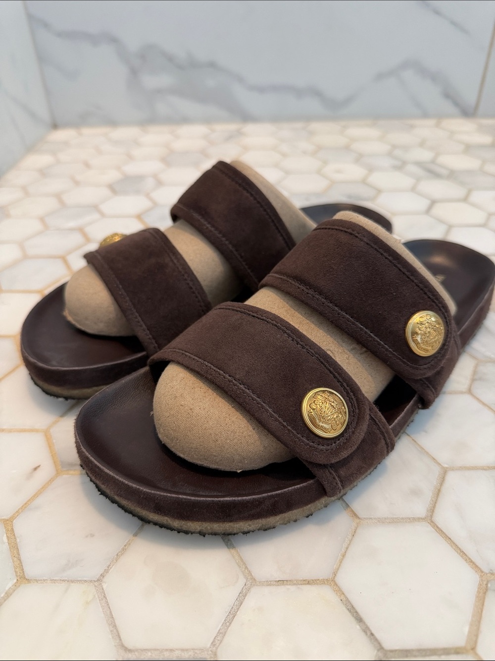 Veronica Beard Percey Dark Brown Suede Leather Slide Sandal Size 10 - Picture 5 of 12
